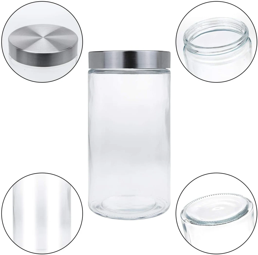 Wholesale Clear Glass Jar with Stainless Steel Lid 25oz Glass Food Jar Set Food Storage Jar for Cookie Dough Pasta Snacks