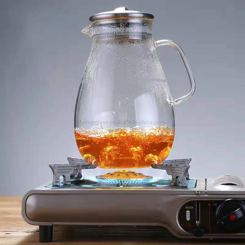 Glass Tea Pot Drinking Pitcher Stainless Steel Lid Lemon Fruit Water Pot Set Beverage Water Jug