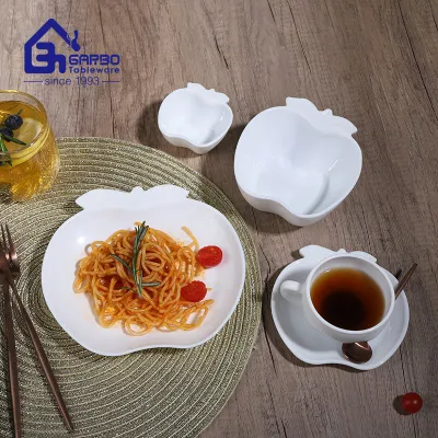 Home Tableware Schlichter weißer 20,3 cm großer Speiseteller, Apfel-Design, Opalglas-Servierteller