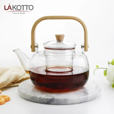 900 ml Glas-Teekanne mit Holzgriff, kann individuell gestaltet werden. Logo-Heizglas-Krug