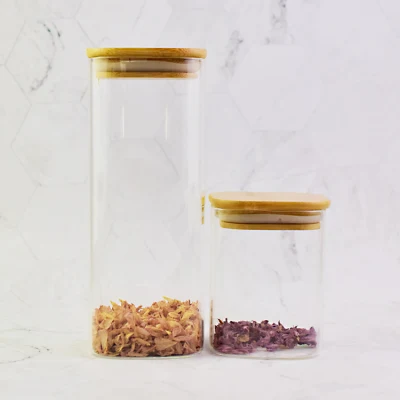 Umweltfreundliche Vorratsdose aus bleifreiem Borosilikatglas mit Bambusdeckel für die Küche
