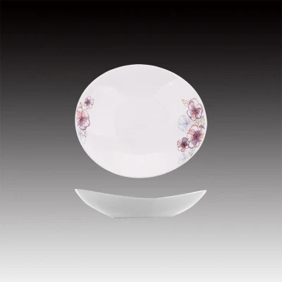 Großhandel China Factory Maßgeschneiderter tiefer Suppenteller aus weißem Opalglas mit Blumenmuster für den Esstisch für den Heimgebrauch mit individuellem Design