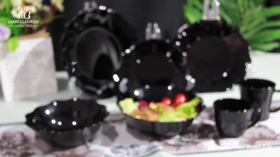 Leaf Design Opalglas zum Servieren von Speisen, Schüssel aus schwarzem Opalglas für Geschirr, Dessertschüssel, Suppenschüssel, Salatschüssel, hitzebeständiges Mikrowellen-Glasgeschirr-Set