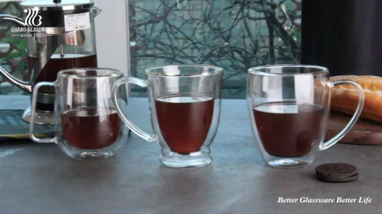 Hitzebeständige, doppelwandige Borosilikatglasbecher in verschiedenen Größen für Kaffee und Tee