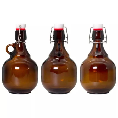 Bierflaschen aus bernsteinfarbenem braunem Glas, 1 l, 2 l, 32 oz, 64 oz, Growler-Wasserkrug mit kleinem Griff und Schwingdeckel