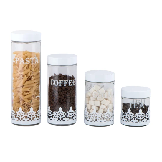 Frischhaltedose aus Glas für Pasta, Kaffee, Zucker, Tee mit Metalldekoration