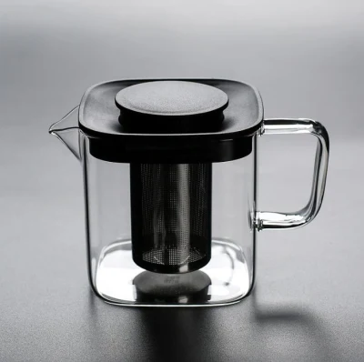 Neues Design, klare, hitzebeständige Glas-Teekanne mit Edelstahl-Ei, Silikondeckel, Kaffee-Teeblatt-Kräutertopf