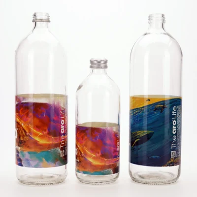 Vista 500 ml 1000 ml Flint runde Wasserglasflasche mit Etikettendruck